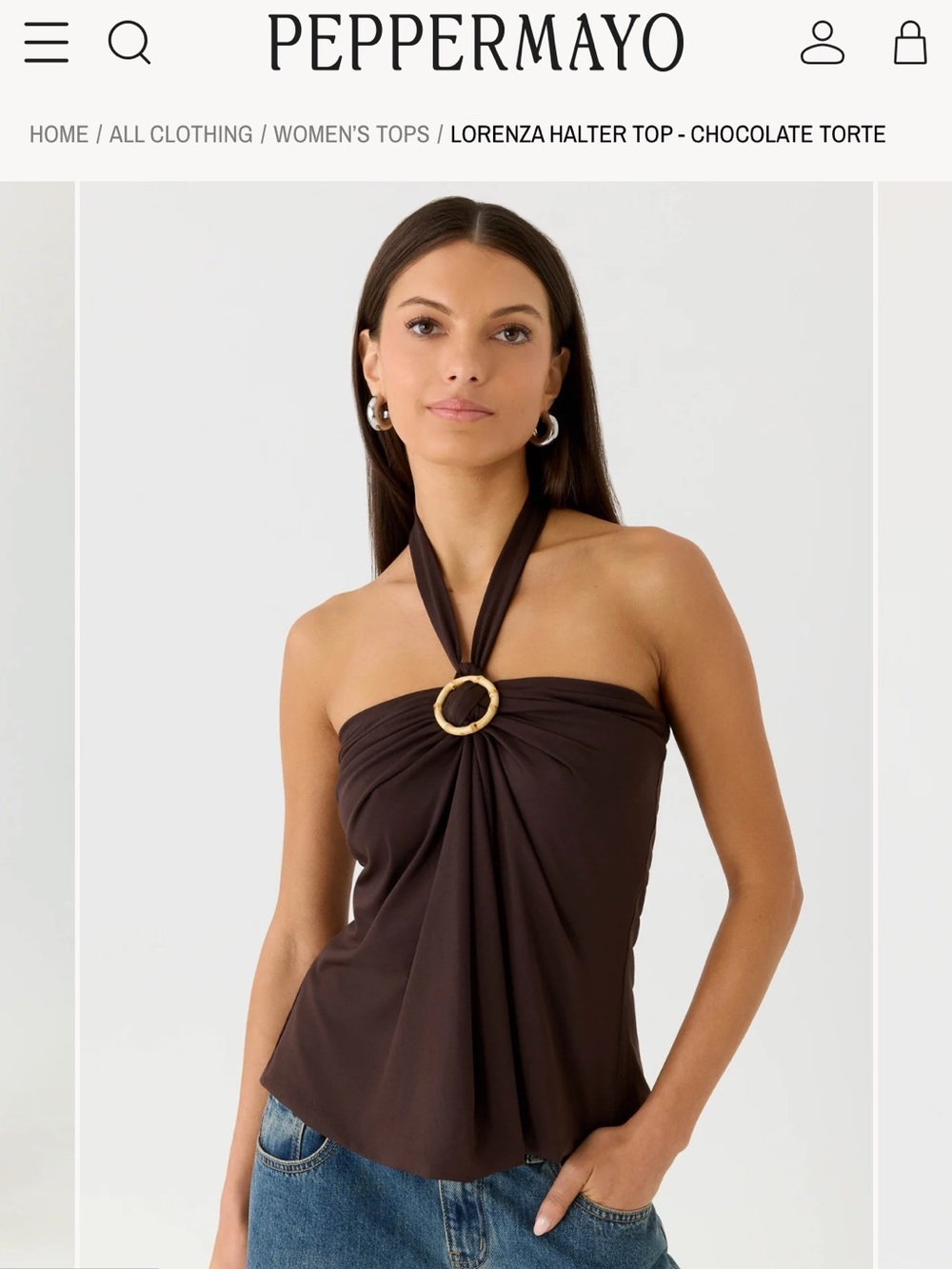 Peppermayo Lorenza Halter Top - Chocolate Brown with Gold Ring